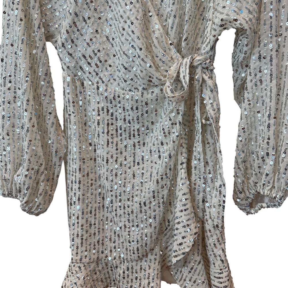 Zara Ivory Sequin Wrap Midi Dress - Picture 3 of 4
